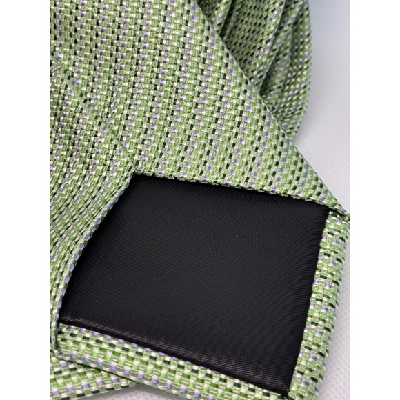 Stafford Performance Mens Green Silk Textured Geometric Weave Necktie Hand Made - Picture 6 of 8